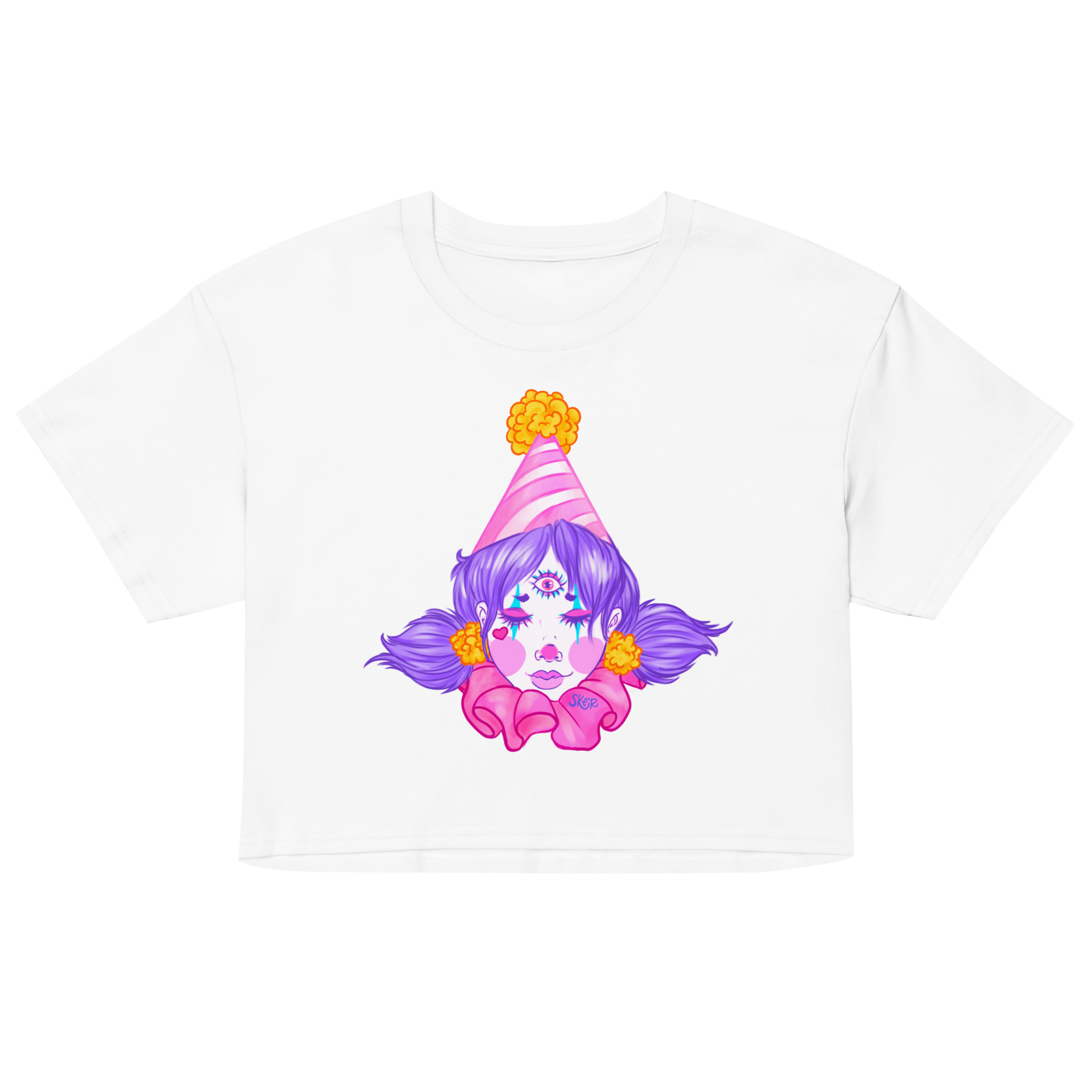All Seeing Clown Girl white crop top