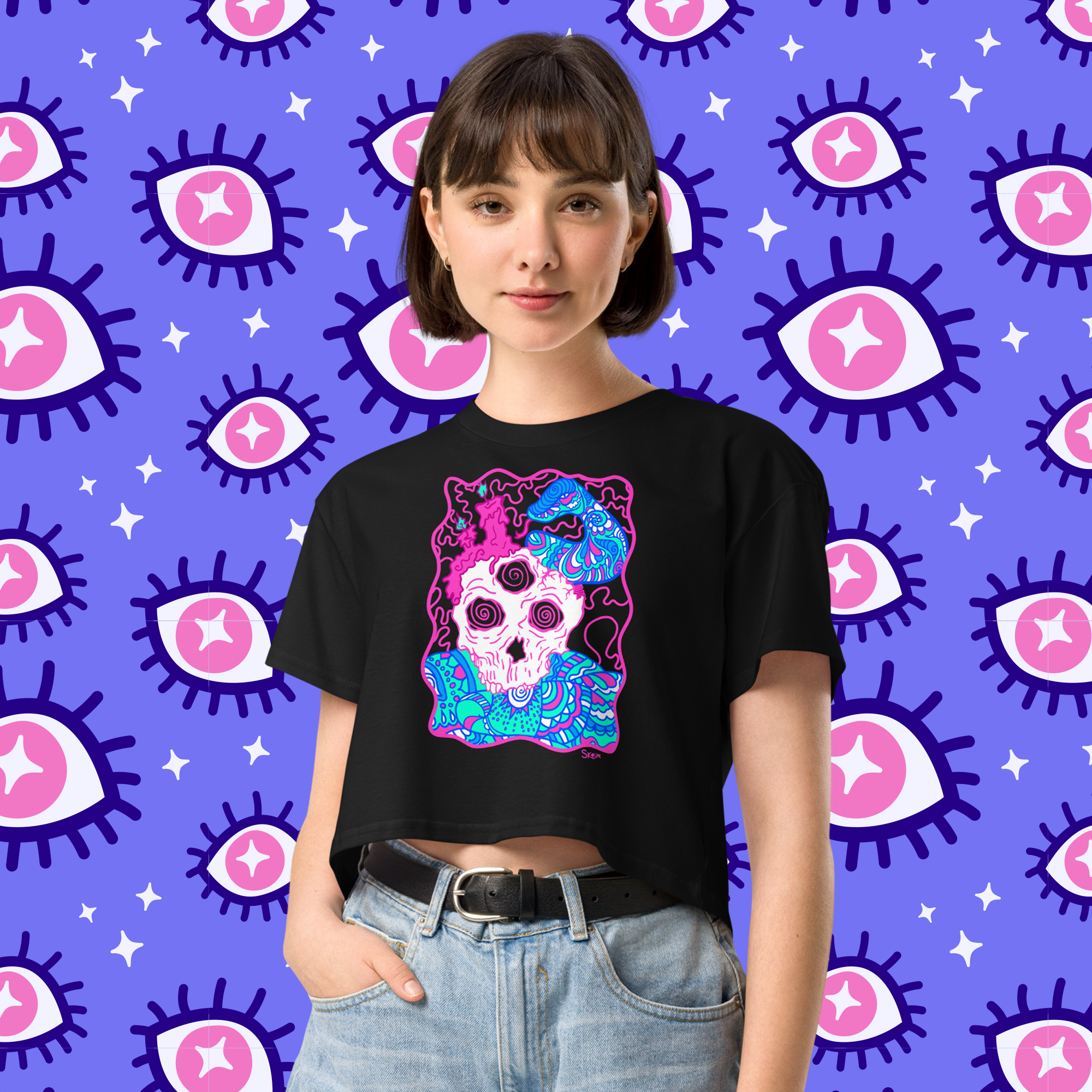 Model wearing Dark Magick crop top