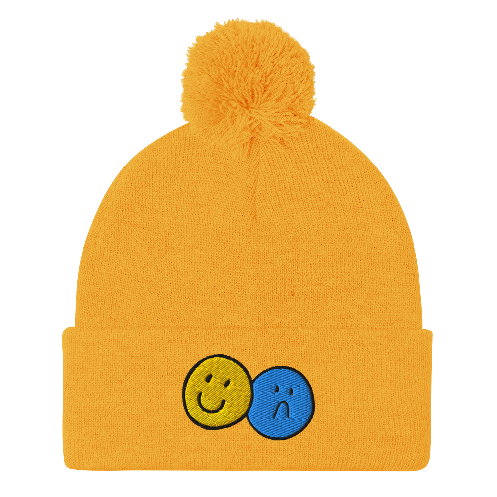 Happy/Sad Yellow Embroidered Beanie