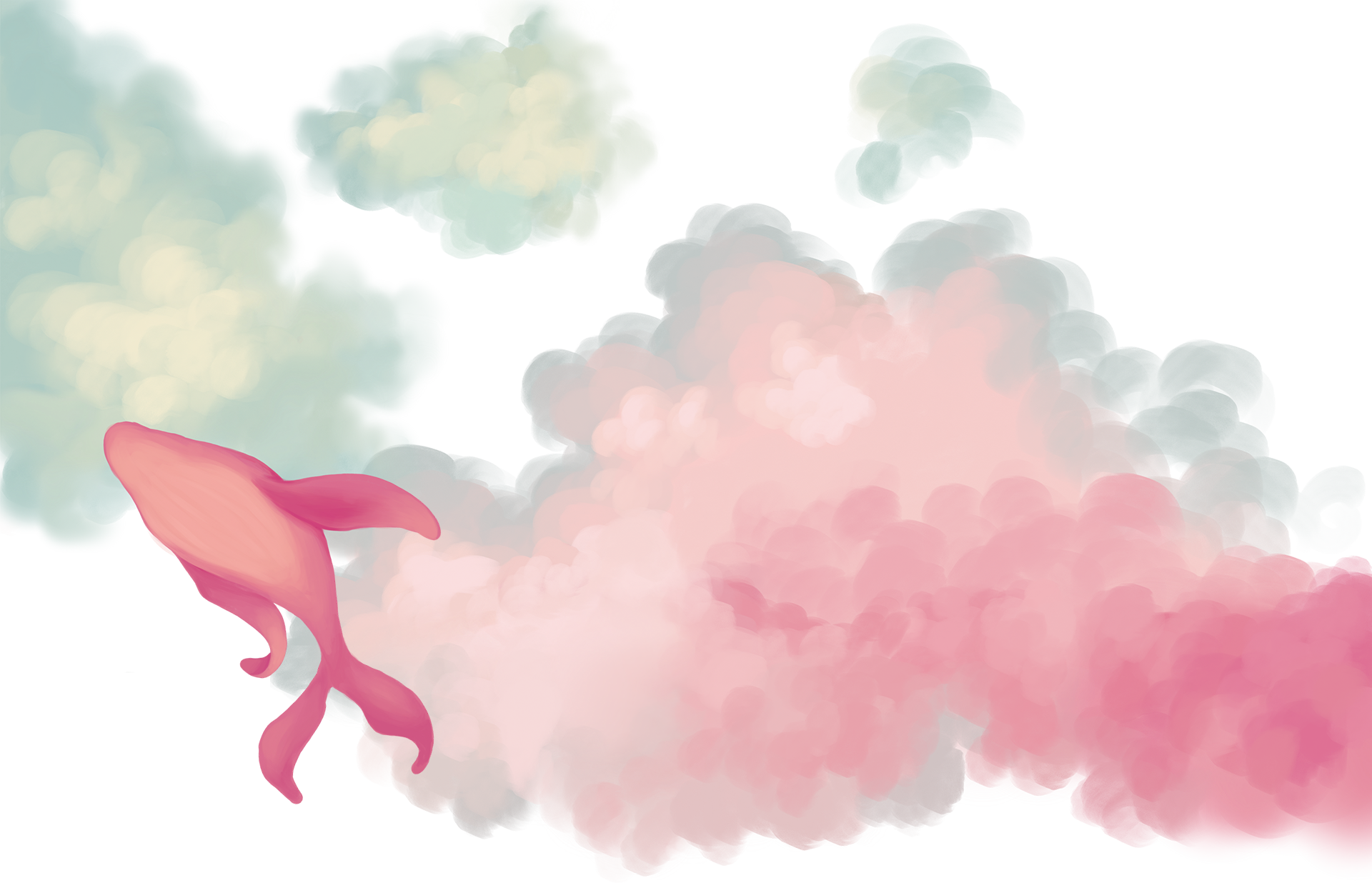 Whale flying through clouds