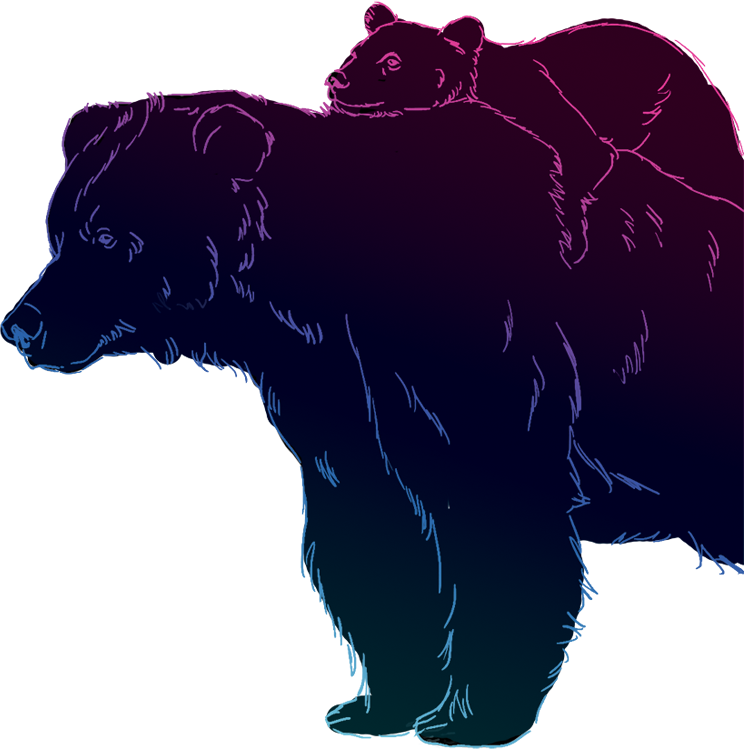 Illustration of baby bear riding it's mother's back